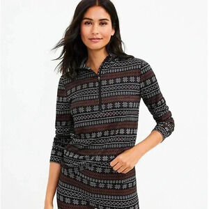 Loft Lou & Grey Fair Isle Feel Good Zip Top Blk/Gray/Red SZ M
